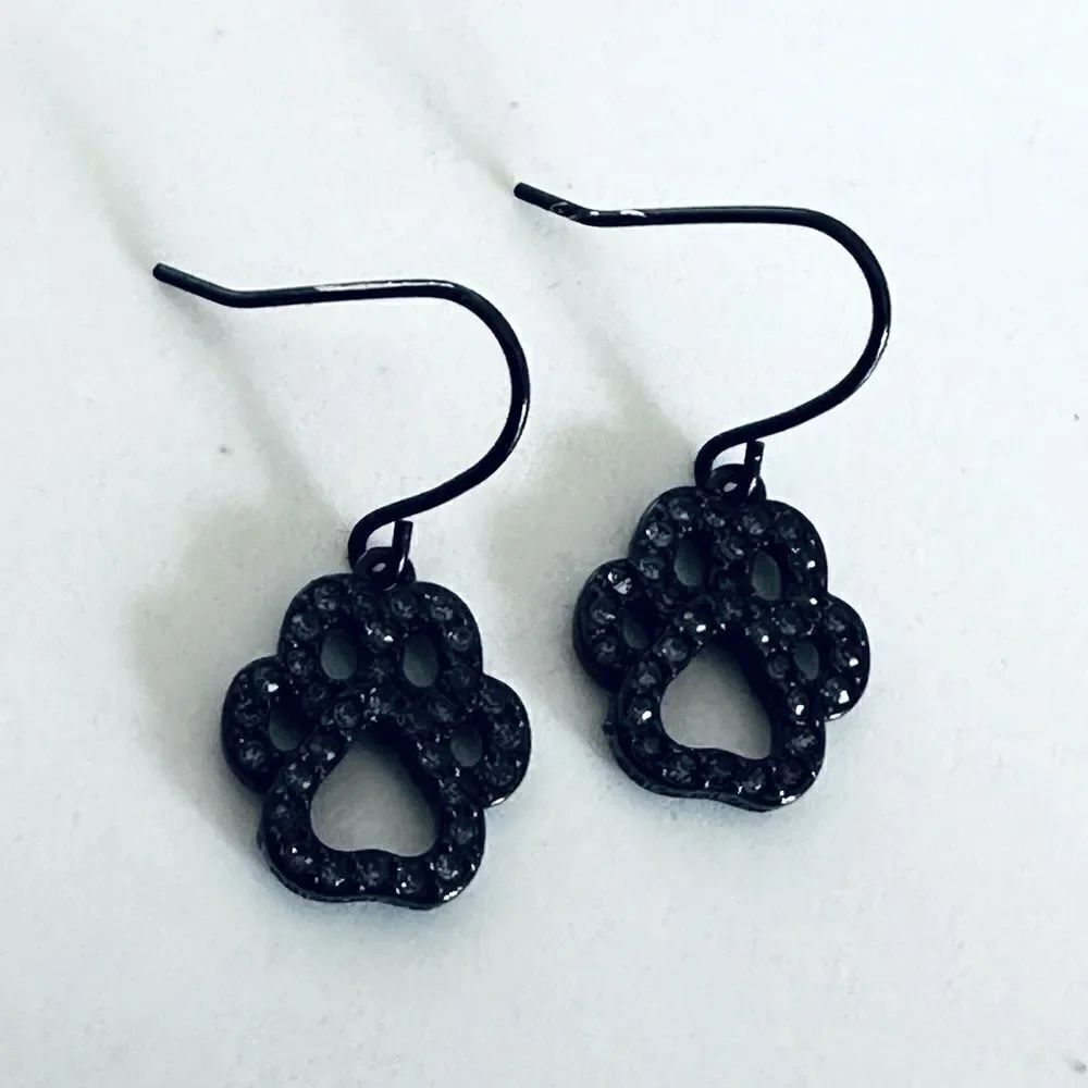 Dog Paw Black Crystal Earrings
